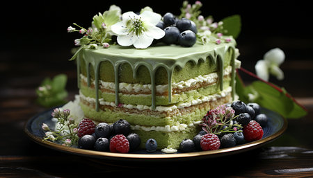 Freshness and indulgence on a plate, nature homemade berry celebration generated by artificial intelligenceの素材
