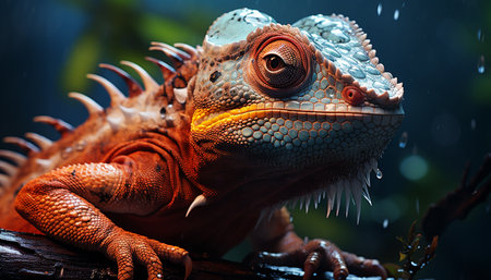 Lizard with dragon and iguana reptile, amphibian, cute, small, large, wet generated by artificial intelligenceの素材