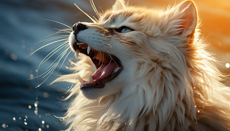 Cute kitten yawning, playful puppy smiling, nature beauty in animals generated by artificial intelligenceの素材