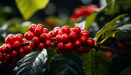 Fresh green leaves on a branch, nature organic growth generated by artificial intelligenceの素材