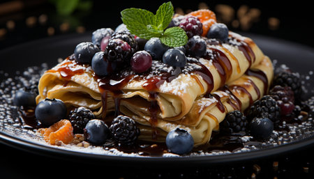 Freshness and sweetness on a plate, gourmet berry fruit dessert generated by artificial intelligenceの素材