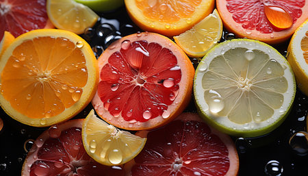 Freshness of citrus fruit, nature vibrant colors, juicy and refreshing generated by artificial intelligenceの素材