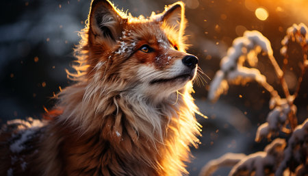Cute canine puppy playing in the snow, surrounded by nature generated by artificial intelligenceの素材