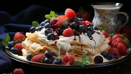 Freshness and indulgence on a plate: homemade berry dessert stack generated by artificial intellingenceの素材