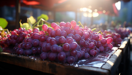 Freshness of nature bounty: grape, fruit, ripe, agriculture, leaf, healthy eating generated by artificial intelligenceの素材