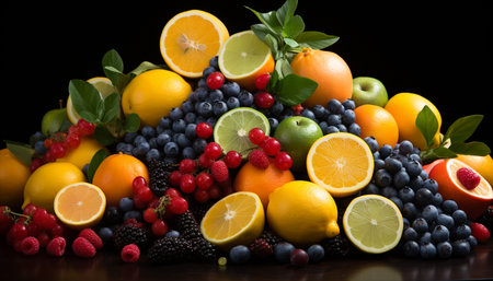 Freshness of vibrant citrus fruits, nature healthy dessert collection generated by artificial intelligenceの素材