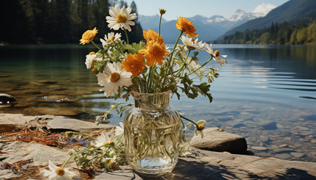Nature beauty in a vase, fresh flowers bring summer relaxation generated by artificial intelligenceの素材