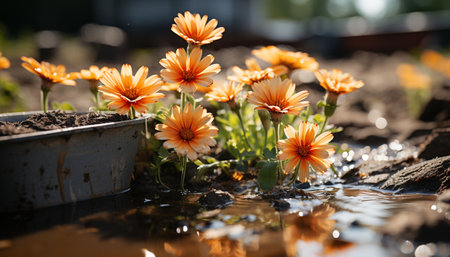 A vibrant flower pot reflects the beauty of nature growth generated by artificial intelligenceの素材