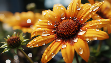 Vibrant green meadow, dew kissed daisies bloom in nature beauty generated by artificial intelligenceの素材