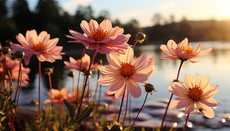 Vibrant colors blossom in nature meadow, a summer bouquet generated by artificial intelligenceの素材