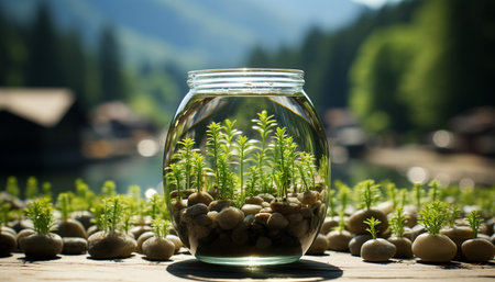 Fresh green leaves grow on organic plants in the summer generated by artificial intelligenceの素材