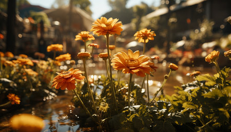A vibrant meadow of multi colored flowers blossoms in the summer generated by artificial intelligenceの素材