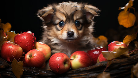 A cute puppy sitting outdoors, looking at the camera generated by artificial intelligenceの素材