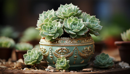 A fresh green leaf grows in a small flower pot generated by artificial intelligenceの素材
