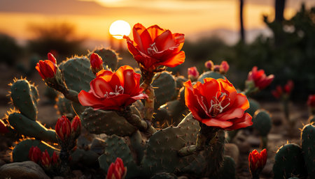 Vibrant sunset meadow: nature bouquet of colorful flowers blossoming generated by artificial intelligenceの素材
