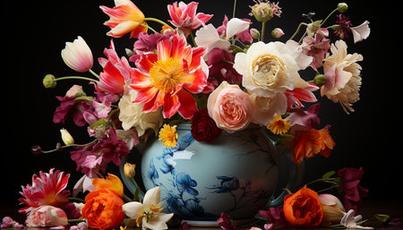 Nature beauty in a vibrant bouquet, a gift of love generated by artificial intelligenceの素材