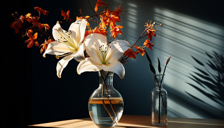 Freshness and beauty in nature a yellow flower in a glass vase generated by artificial intelligenceの素材