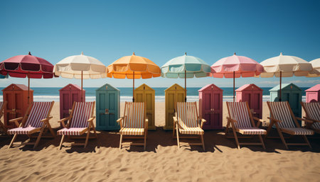Sunbathing on a tropical beach, surrounded by vibrant colors and relaxation generated by artificial intelligenceの素材