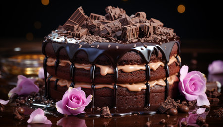 A gourmet chocolate cake, a sweet indulgence for celebration generated by artificial intelligenceの素材