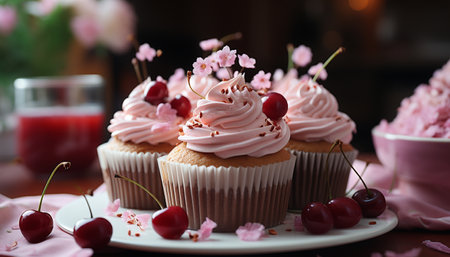 Homemade cupcake, baked with love, a sweet indulgence generated by artificial intelligenceの素材