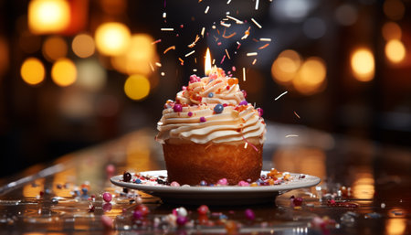 Homemade birthday cake, sweet indulgence, vibrant colors, celebration generated by artificial intelligenceの素材