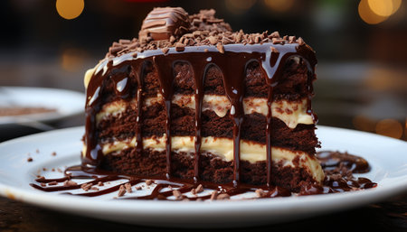 A homemade chocolate cake, a slice of sweet indulgence generated by artificial intelligenceの素材