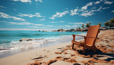 Tranquil scene blue water, sandy coastline, summer relaxation generated by artificial intelligenceの素材