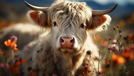 Cute cow grazing in green meadow, enjoying nature beauty generated by artificial intelligenceの素材