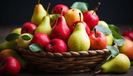 Freshness and nature in a basket of ripe, organic apples generated by artificial intelligenceの素材