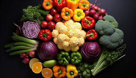 Freshness of organic vegetables, healthy eating, colorful salad variation generated by artificial intelligenceの素材