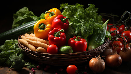 Fresh organic vegetables in a healthy eating basket generated by artificial intelligenceの素材