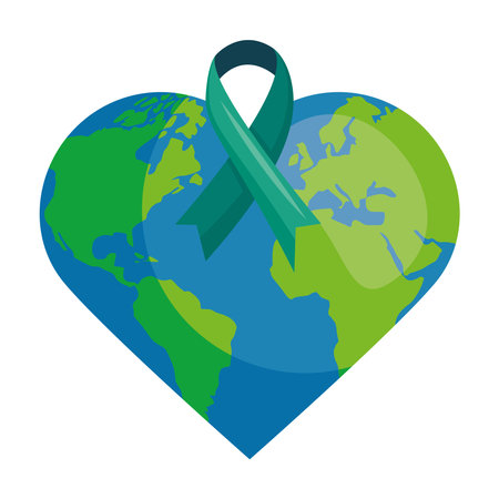 tourette syndrome ribbon on planet with heart shapeのイラスト素材