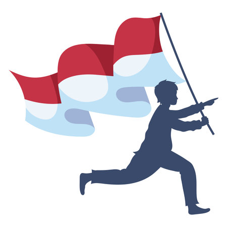 indonesia independence day illustration with man and flagのイラスト素材