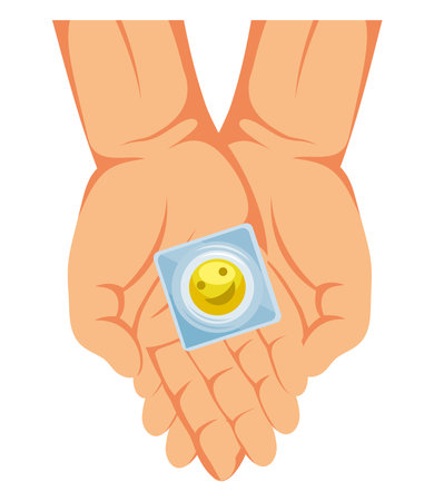 anti depression illustration with hands and happy pillのイラスト素材
