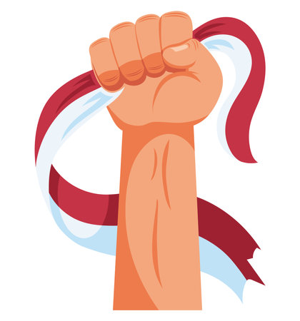 indonesia independence day illustration with fist and flagのイラスト素材