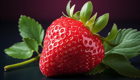 Freshness and sweetness in a ripe strawberry, nature gourmet dessert generated by artificial intelligenceの素材