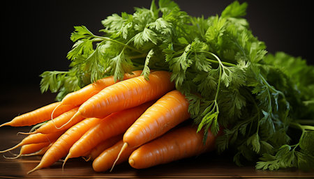 Fresh, healthy, organic vegetables on wooden table, nature bounty generated by artificial intelligenceの素材