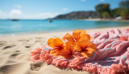 Relaxing summer vacations sand, water, coastline, nature beauty generated by artificial intelligenceの素材