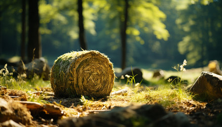 Tranquil scene sunrise over rural meadow, fresh wheat growth generated by artificial intelligenceの素材