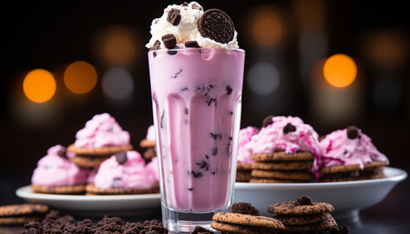 Indulgent gourmet dessert chocolate milkshake with whipped cream generated by artificial intelligenceの素材
