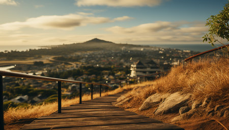 Travel to the famous coastline, enjoy the tranquil sunset generated by artificial intelligenceの素材