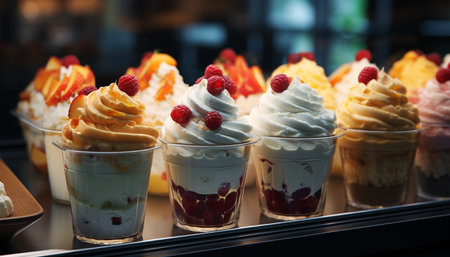 A refreshing summer snack homemade fruit mousse on a plate generated by artificial intelligenceの素材