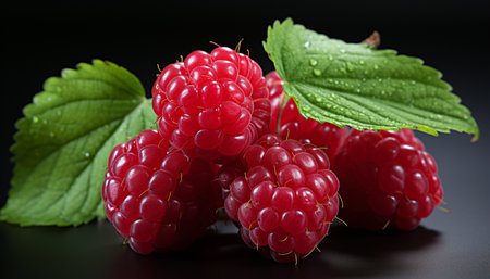 Freshness and sweetness of raspberry, a healthy summer snack generated by artificial intelligenceの素材