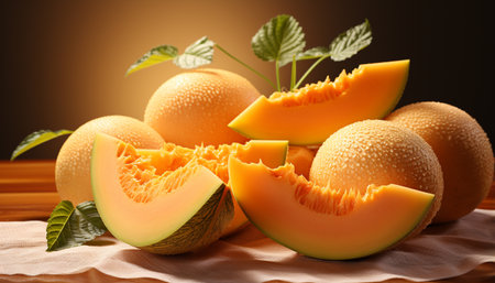 Freshness and sweetness in a juicy melon slice generated by artificial intelligenceの素材