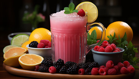 Freshness of summer in a healthy berry fruit cocktail generated by artificial intelligenceの素材