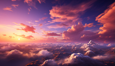 Vibrant sky, nature beauty, tranquil scene, flying high above generated by artificial intelligenceの素材