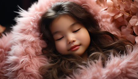 Cute child, smiling girl, beauty in winter fashion generated by artificial intelligenceの素材