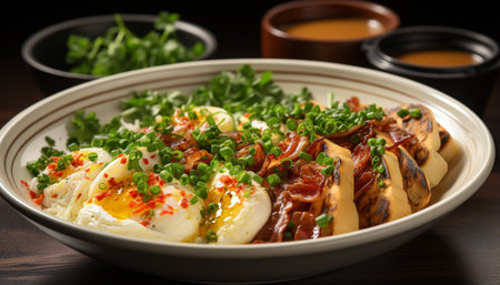 Freshness on plate gourmet meal, cooked meat, healthy eating generated by artificial intelligenceの素材