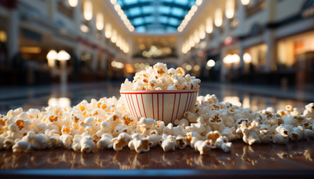Watching a movie, snacking on gourmet food in a modern theater generated by artificial intelligenceの素材