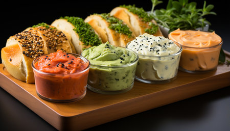 Freshness and spice in a grilled gourmet guacamole sandwich generated by artificial intelligenceの素材